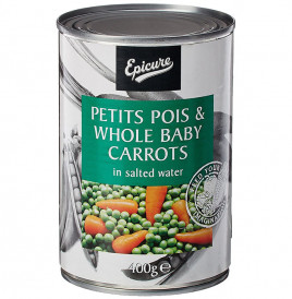 Epicure Petit Pois & Whole Baby Carrots In Salted Water  Tin  400 grams